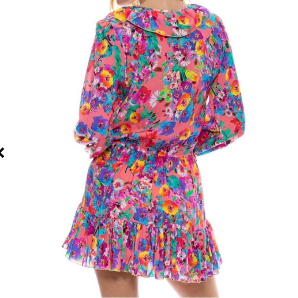 NWT Luli Fama Ruffled DeepV Frill Hem Dress size Medium - Picture 2 of 5